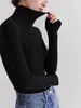 Top Base de Punto Grueso Gris Francés de Cuello Alto para Mujer Otoño Invierno Ajustado Capa Interior de Lana Elegante con Estilo