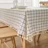 Mantel de lino con estampado geométrico a cuadros simple, resistente al calor, al desgaste y a prueba de gatos, con una capa engrosada para protección adicional y una cubierta antipolvo para evitar que los gatos lo rayen