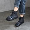 [Preço do Evento 185] Sapatos Artesanais de Couro Genuíno Bico Quadrado Cadarço Botas Baixas Outono e Inverno Couro Bovino Solado Macio Botas Curtas para Mulheres