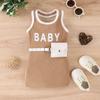 Tendência de verão europeia e americana novo vestido de menina sem mangas com letras estampadas no pescoço