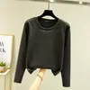 Camiseta térmica de cuello redondo para mujer, forrada de forro polar, otoño e invierno, talla grande, forrada de forro polar y engrosada, color liso, efecto adelgazante, capa base de otoño