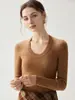 Suéter de cachemira suave y pegajoso para mujer, cuello en U grande, corte ajustado, favorecedor de la figura, capa base, prenda interior ceñida, tejido, elegante, suéter versátil