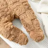 Mameluco con capucha de orejas de oso y pies, traje de felpa para gatear de otoño e invierno, mameluco cálido para recién nacido