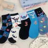 Calcetines Finos de Dibujos Animados con Puntadas Nuevas de Verano para Mujer ins Primavera Verano Estudiante de Media Pantorrilla Absorbentes del Sudor Transpirables Calcetines para Mujer