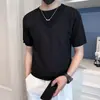 Camiseta de Punto de Manga Corta Ajustada de Moda para Hombre, Nuevo Estilo Coreano de Verano, Cuello Redondo, Top Casual Versátil