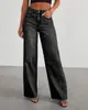 Nuevo producto transfronterizo europeo y americano: Jeans anchos sueltos de Amazon con patchwork en la costura lateral y dobladillo deshilachado para mujer