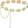 Cadena de Cintura de Nuevo Estilo para Mujer en Verano, Textura de Moda y Sencilla, Hebilla Ovalada, Cadena Metálica Decorativa con Incrustación de Turquesa Azul