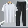 8307-2 Verano Hombres Seda de Hielo Transpirable que Absorbe la Humedad Conjunto de Pantalones Largos Casual Deportivo Cuello Redondo Moda de Alta Calidad Secado Rápido