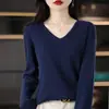 Suéter de malha gola V solto outono e inverno feminino transfronteiriço, blusa base de malha justa e amigável à pele, suéter de algodão feminino