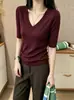 Camiseta de Lana Lyocell de 260g para mujer, directo de fábrica, nueva para principios de otoño, corte ajustado, cuello en V, exclusiva para venta al por mayor de verano