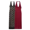 Comercio exterior europeo y americano sexy vestido de encaje jacquard con abertura en la espalda, corte ajustado, escote en V profundo, sin espalda, cuello halter