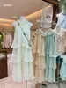 Liquidación, Sin Devoluciones ni Cambios. Vestido Largo sin Mangas con Diseño de Volantes en Capas y Cuello Halter para Mujer, Estilo Hada Elegante de Verano