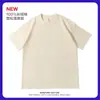 Nueva Camiseta de Algodón Puro Pesado de 400g con Cuello Redondo y Mangas Cortas para Hombres y Mujeres, Top de Color Puro para Verano, Base Suelta de Manga Corta