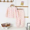 Pijamas para Niñas, Ropa Casual Fresca de Verano para Niños, Conjuntos Lindos de Cardigan con Dibujos Animados, Ropa Holgada con Aire Acondicionado para Niños