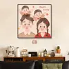 Pintura Decorativa para Entrada de Sala de Estar de Familia de Tres, Arte de Pared Estilo Vintage para Comedor, Pintura Colgante de Retrato Familiar de Dibujos Animados Personalizado, Pintura para Cómoda