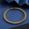 Pulseira Cuban de Aço Titânio Dourado Transfronteiriça Europa e Estados Unidos Quente Corrente Osso de Cobra Masculina Pulseira de Aço Inoxidável Banhada a Ouro 18K Real para Mulheres