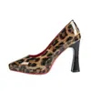 Comercio Exterior Transfronterizo Europeo y Americano Estampado de Leopardo Versátil Suave Charol Zapatos de Tacón Alto con Suela Roja, Punta Fina, Boca Baja, Sexy Zapatos de Fiesta