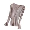 Camisa base de manga larga de seda Tangge Otoño e Invierno Seda de Morera Cuello en V Cuello plegado Interior Cálido Top para mujer A juego con todo Color sólido
