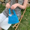Bolsa de Algodón Tejida de Colores Dulces de Verano para Mujer, Bolso de Mano Coreano con Diseño Dopamina Hueco, Bolsa de Playa de Red Estilo Vacaciones