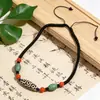 Venta al por mayor del fabricante Collar de cuentas Dzi de Ágata Estilo Étnico Cadena de Clavícula de Cuenta Dzi de Nueve Ojos Cadena de Suéter Vintage Ajustable para Hombres y Mujeres