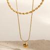 Novo minimalista de camada dupla de ouro Bead Titanium Steel Colar de camada dupla sobreposta versátil Retro Clavícula requintada elegante corrente para mulheres