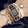 Reloj de pulsera de lujo para mujer, elegante, cuadrado, de alta gama, con diseño de celebridad de Internet, con pepitas de oro pequeñas, reloj de pulsera de nicho ligero y moderno.