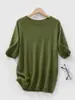 Camiseta gola redonda, modelagem solta, barra dobrada, pronta para usar, manga curta, casual, versátil, top de tricô, estilo fino, veludo de verão feminino