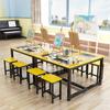 Mesa y silla de vidrio templado de doble capa para jardín de infantes, estudio de estudiantes de primaria, con pintura artística, hechas a mano