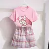 Conjunto de Falda de Dibujos Animados para Niñas Verano Ropa Infantil Camiseta Holgada Moda Elegante Falda Uniforme JK Ropa de Verano