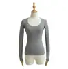 543-25 Otoño e Invierno Cuello en U Cara Limpia Básico Ceñido a la Cintura Manga Larga Camiseta Interior Pulóver Camiseta Estilo Blogger de Instagram