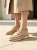 2026 Verano Huecos Transpirables Zapatos Pequeños de Cuero para Mujer Piel de Vaca con Cordones Suela Plana Perforados Zapatos Individuales Casuales para el Trabajo Versátiles Mujer