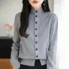 Chaqueta de punto con cuello alto y botones estilo Old Money para mujer, suelta, versátil, suéter cálido, capa base, sentido del diseño, top