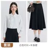 Conjunto de dos piezas para otoño e invierno, profesional, azul, con corbata y lazo, blusa de manga larga para mujer, al por mayor transfronterizo