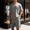 Conjunto de Shorts Casuales de Verano Pesado con Jacquard a Cuadros de Calle para Hombre, Cruzado Europeo y Americano, Holgado, Manga Corta, Venta al por Mayor para Hombres