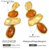 Pendientes de Acero de Titanio Transfronterizos Yuhui Estilo Maillard con Incrustación de Resina, Forma Geométrica Irregular, Pendientes de Acero Inoxidable Chapados en Oro Real