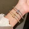 Pulsera Abierta de Doble Capa Flor de Circonita Francesa, Lujo Ligero, Gama Alta, Pulsera Exquisita, Moda Diaria, Pulsera Versátil para Mujer