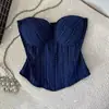 Nueva colección de principios de primavera: un corsé de pescado azul zafiro estampado, elegante y estilizado, de corte ajustado, que realza la figura y es versátil, para mujer