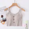 Venta al por mayor del fabricante Nueva Camisola de Algodón para Primavera y Verano con Copas, Top Corto de Tirantes Anchos Abotonado para Mujer