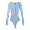 Macacão Tricotado Feminino Sexy Slim Cor Pura Gola Redonda Botões Outono 2025 Novo Top Tricotado Feminino Manga Longa