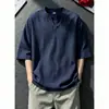 Camiseta de lino sintético de manga corta para hombre, estilo vintage old money transfronterizo, para verano, cuello en V, transpirable, fresca, corte holgado