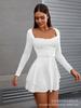 Roupas Femininas Europeias e Americanas 2025 Novo Vestido de Verão Slim-Fit de Alta Qualidade com Saia Plissada Cor Sólida Manga Longa Estilo Elegante Europeu e Americano