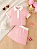 Estilo Novo de Verão Conjunto Rosa para Meninas Top Polo Manga Curta + Saia Estilo Coreano Fashionável Conjunto de Duas Peças para Bebê