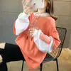 Moletom Feminino Fino com Capuz para Primavera e Outono Costurado Manga Longa Estilo Coreano Estudante Solto Emagrecimento Visual Falso Duas Peças Top Bordado