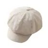 Sombrero octogonal de estilo japonés minimalista a cuadros otoñales retro para mujer, versión coreana de moda casual, sombrero de artista de ala ancha, moderno