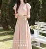 Roufen Tinglan Vestido Rosa Claro Francés para Mujer Verano Nuevo Elegante de Alta Gama Falda Larga