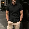 2026 Amazon Transfronterizo Verano Nuevo Camisa POLO para Hombre Tejido Waffle Color Sólido Manga Corta Cremallera Camiseta Top