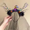 Diadema Corona Negra con Velo Gótico de Halloween para Mujer, Diadema Elegante de Rosa de Alta Gama, Vestido de Fiesta Festivo