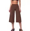 Pantalones de yoga de tiro alto 7/8 de pierna ancha para mujer en stock, secado rápido, corte holgado, pantalones deportivos de longitud media para fitness, serie de poliéster negro, transfronterizo