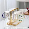 Juego de Vasos de Vidrio de Borosilicato para el Hogar Sala de Estar Vaso de Agua Vaso de Jugo Vaso Pequeño para Té de Burbujas Vaso con Asa de Colores Vaso para Beber