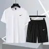 Conjunto de Dos Piezas de Pantalones Cortos de Verano para Correr de Manga Corta para Hombre Ropa Transpirable de Secado Rápido de Seda de Hielo Traje Deportivo de Baloncesto Ligero para Hombre